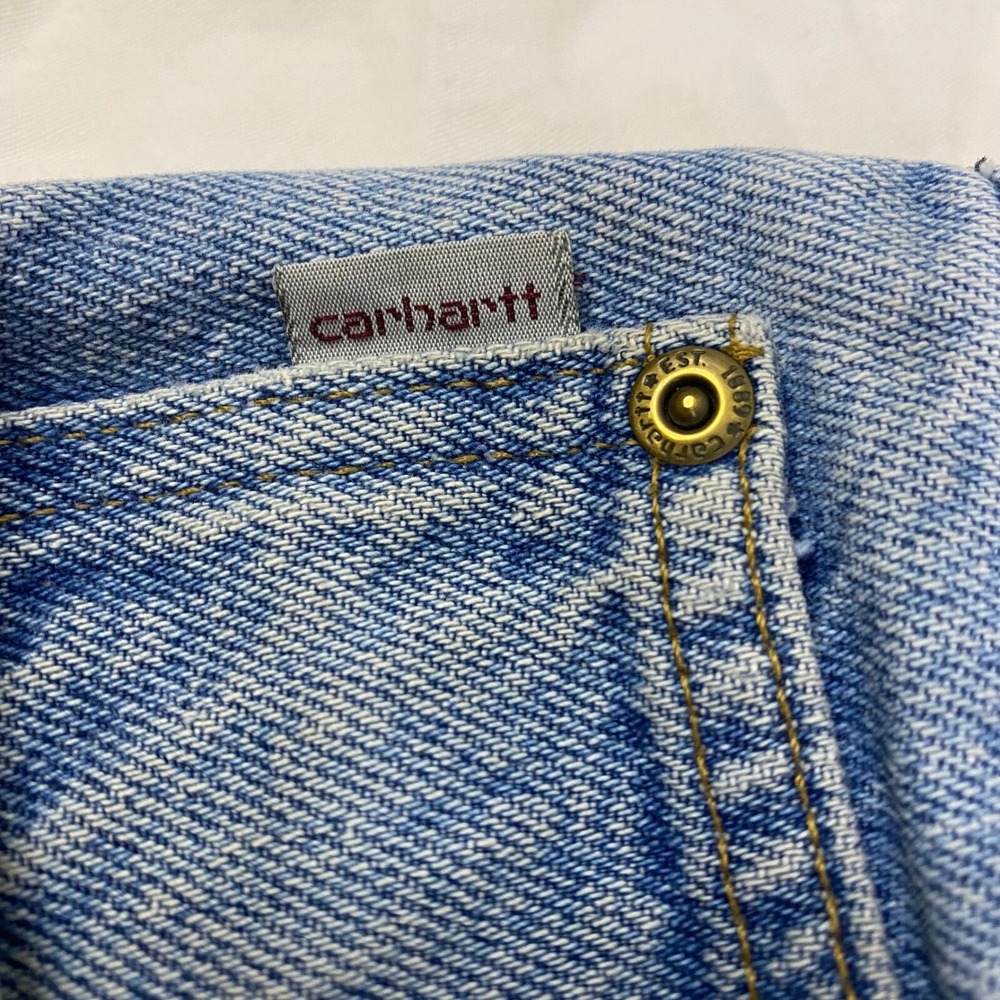 Carhartt Jeans Mens 44 Light Wash Cut Off Raw Hem Relaxed Fit Workwear Denim GUC - Picture 8 of 11